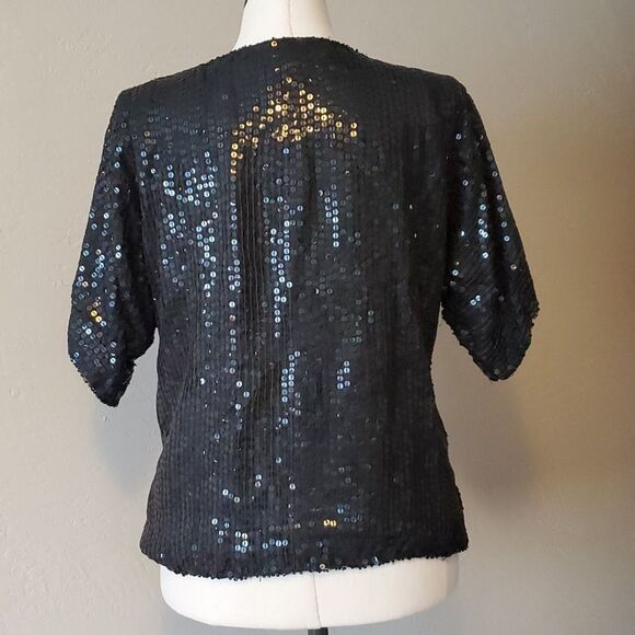 Vintage 90s Sequin black and gold Purple top  Medium - Picture 7 of 8